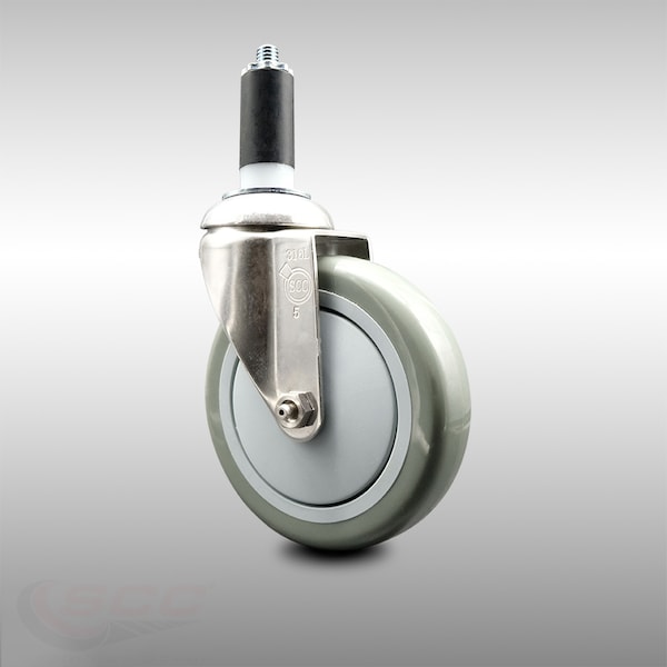 5 Inch 316SS Gray Polyurethane Wheel Swivel 1-3/8 Inch Expanding Stem Caster